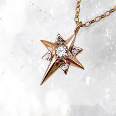 Rose Gold North Star Necklace with Moissanite